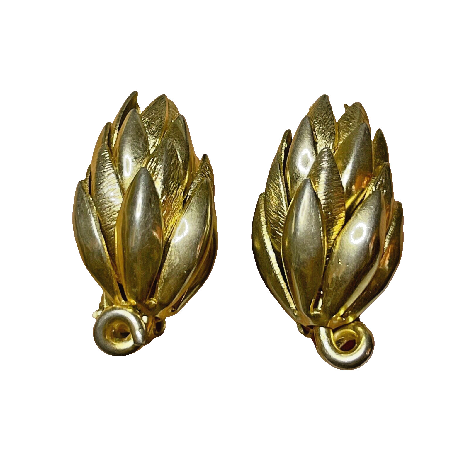 Vintage Gold Tone 3D Gold Tone Artichoke Clip Back Earrings