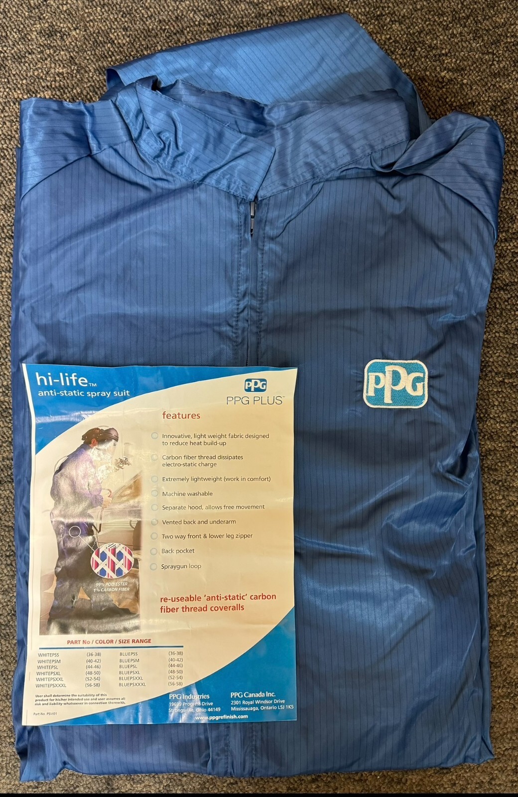 PPG BLUE XXXL 3XL Anti Static Breathable Auto Painting Coveralls Spray Suit