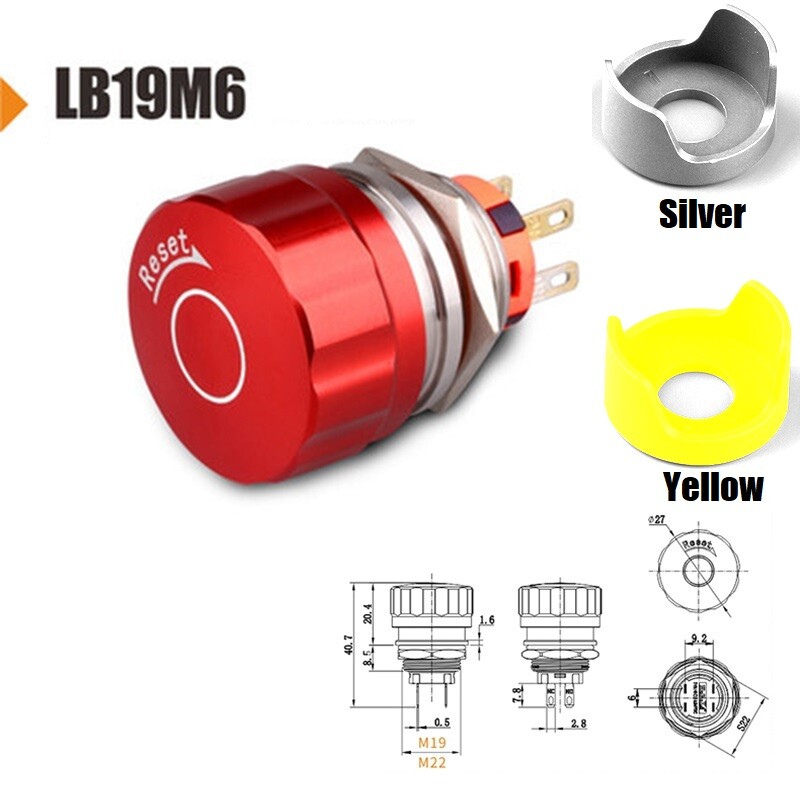 22mm Metal Emergency stop Maintained waterproof mushroom head push button switch