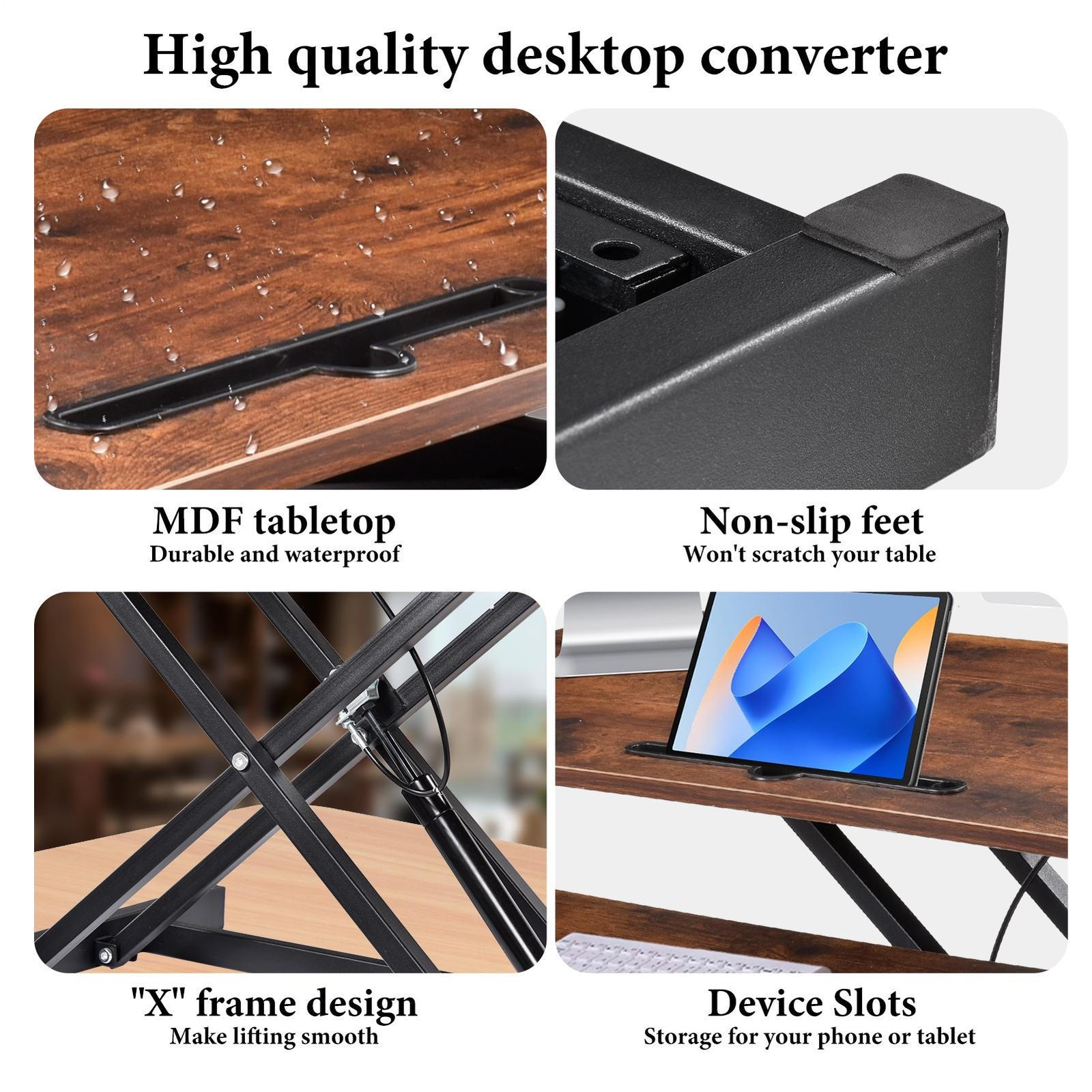 37" Standing Desk Riser Keyboard Tray Stand Up Desk Converter Rustic
