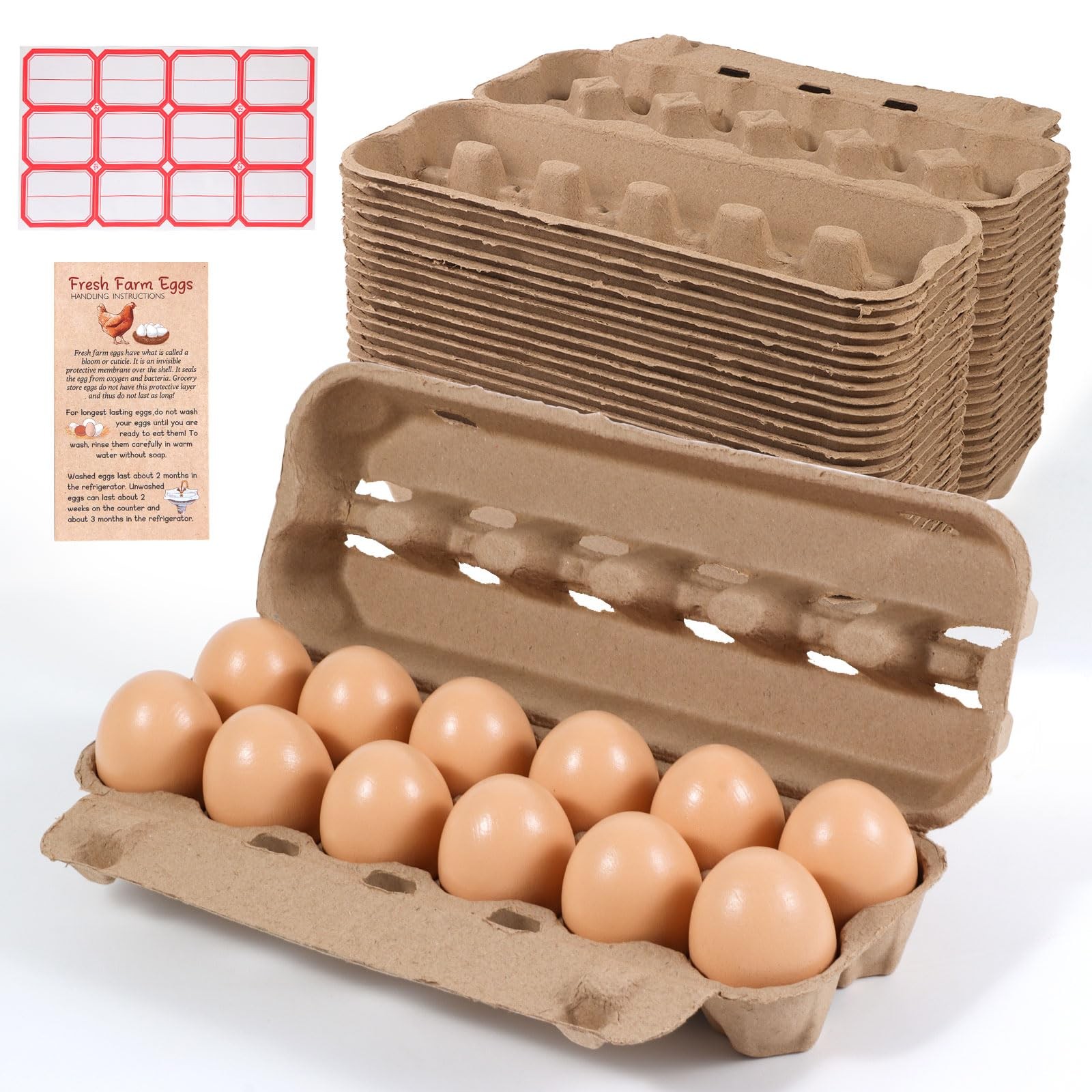 DecarDamai 24Pack Bulk Empty Jumbo Egg Cartons for Storage, 12Count Natural P...
