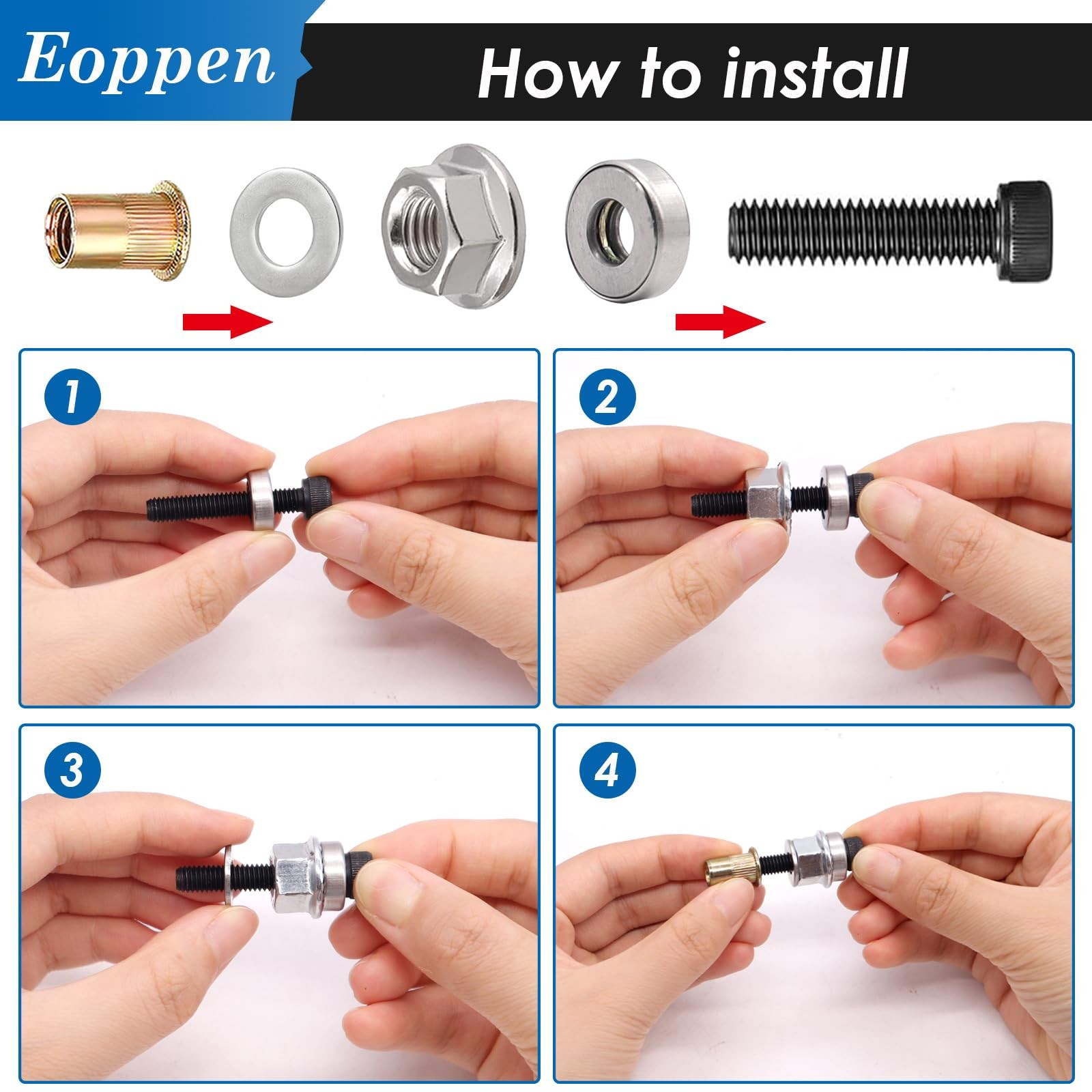 Eoppen 50Pcs M6 Rivet Nuts with Hand Nut Tool, Tool
