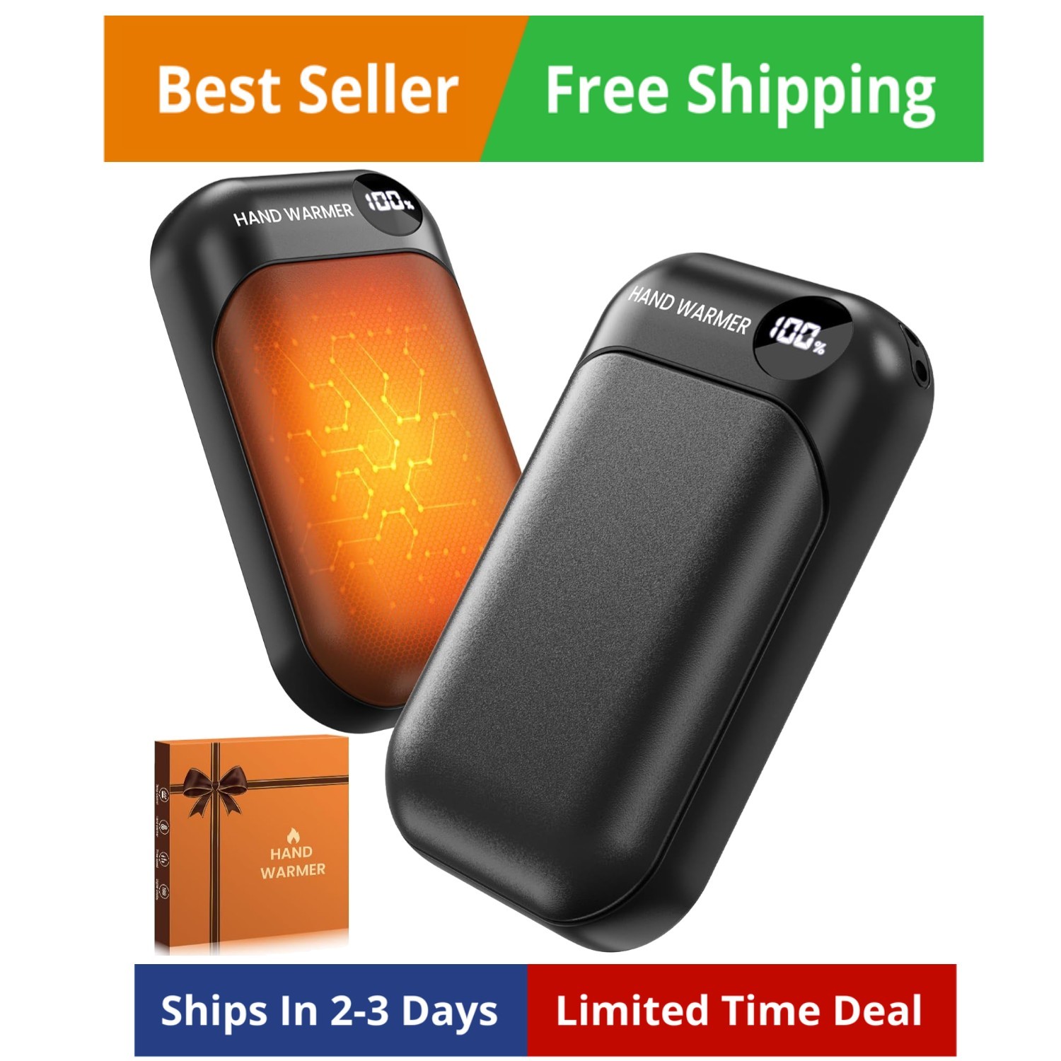 Hand Warmers Rechargeable 2 Pack, 4-Levels 104°F to 131°F Electric Hand Warme...