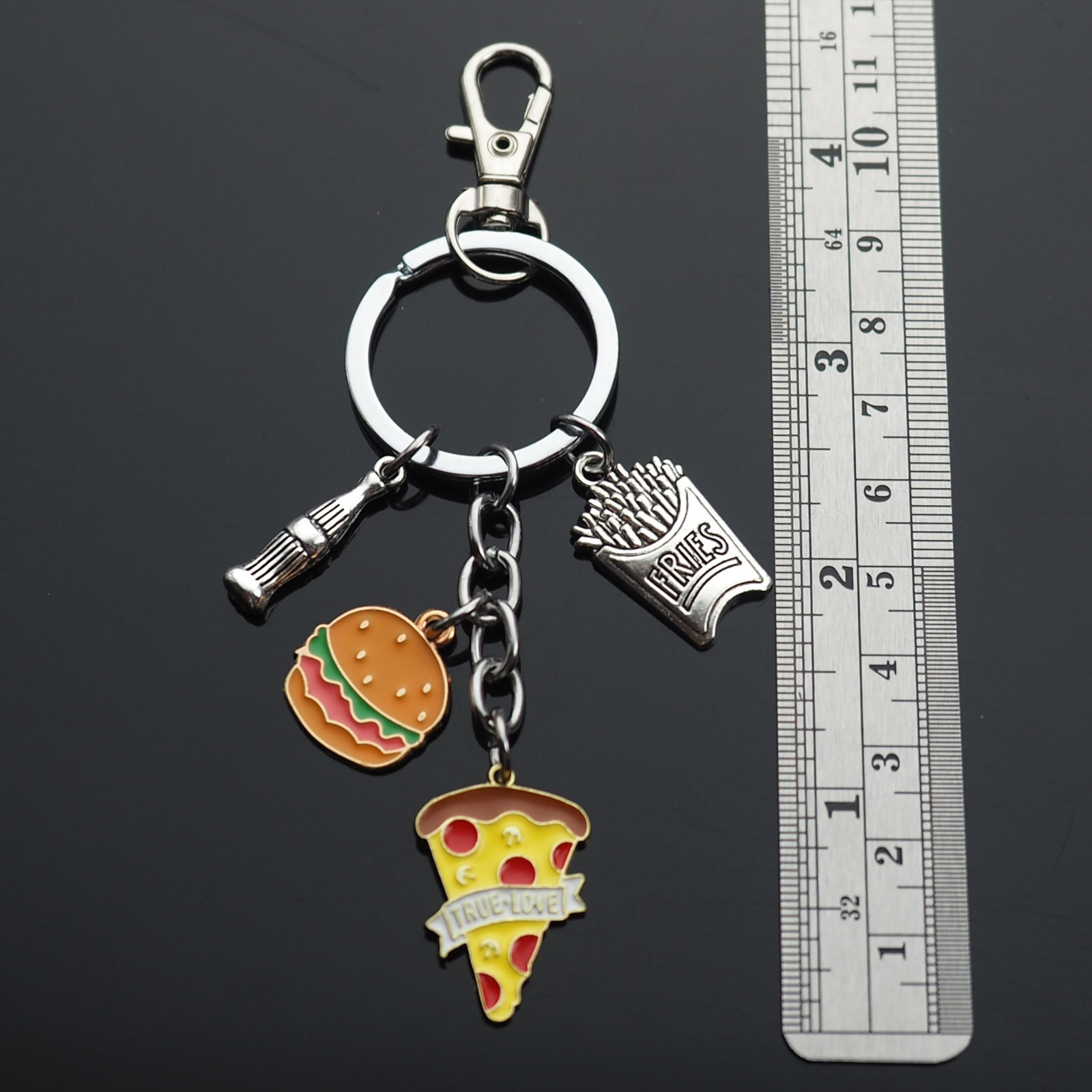 Cheeseburger Pizza Fries Soda Keychain Fast Food Clasp Clip Bag Novelty Charm