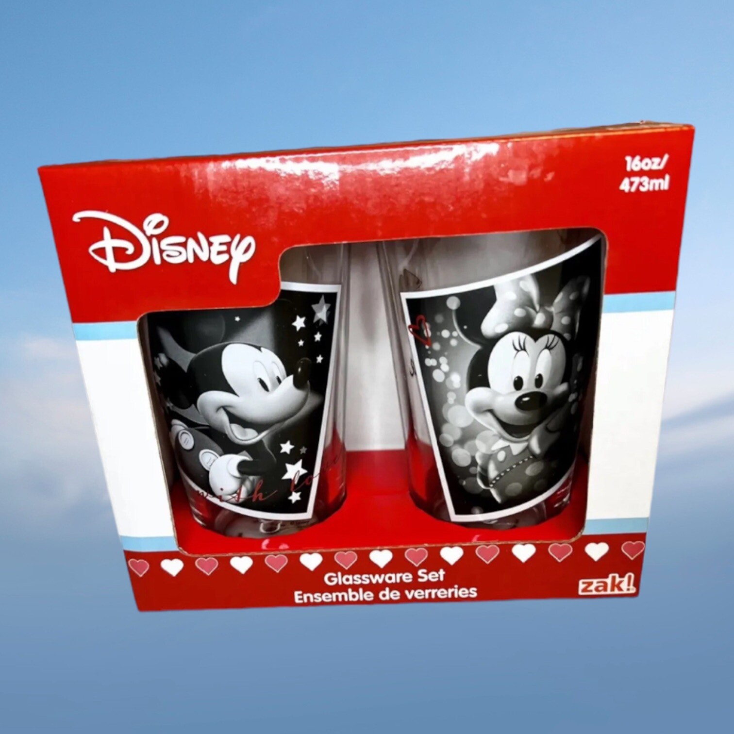 Disney Mickey Mouse &  Minnie Mouse Glass Glasses by Zak! 2 Piece 16oz