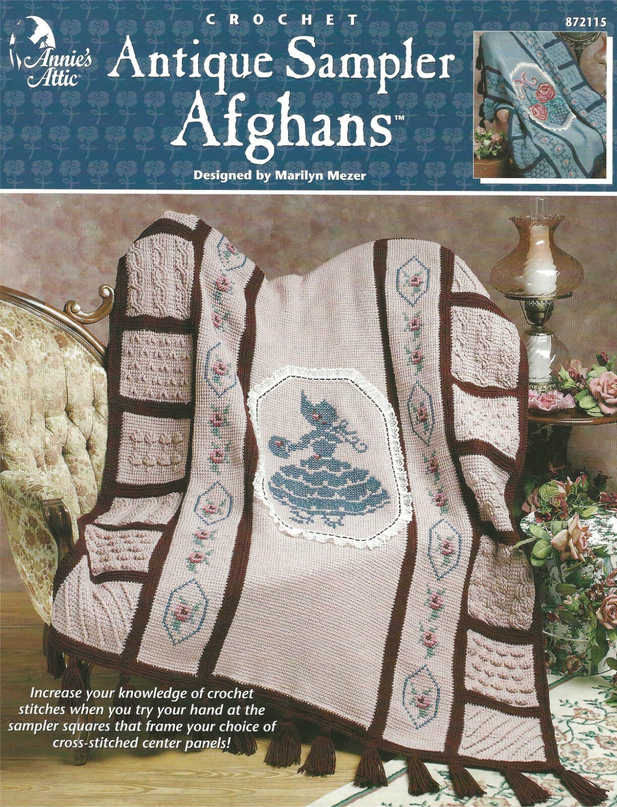 Antique Sampler Afghans Crochet Tunisian Cable Square Chevron Bobble Trees Plain