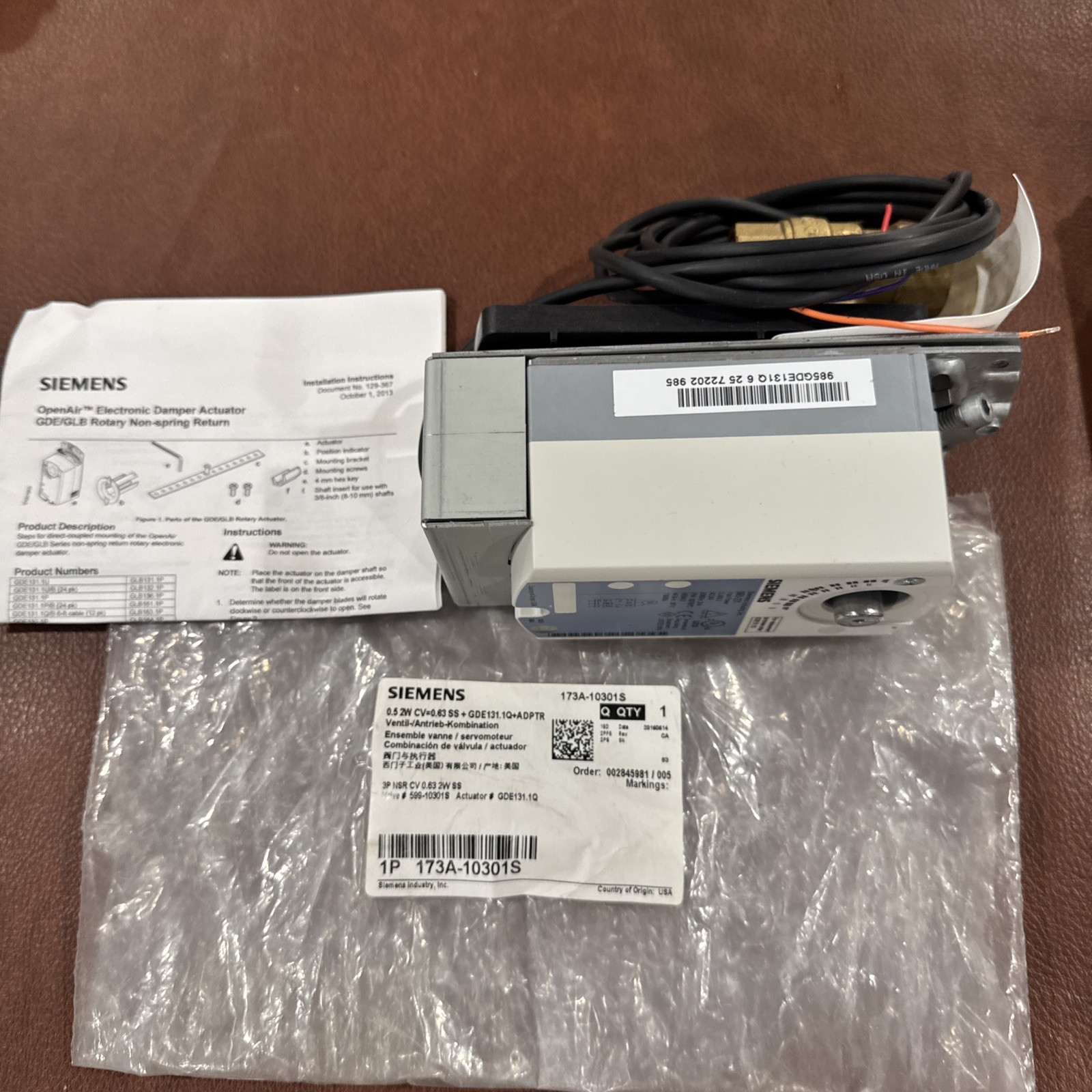 Siemens OpenAir Electronic Damper Actuator GDE/GLB Rotary Non Spring Return