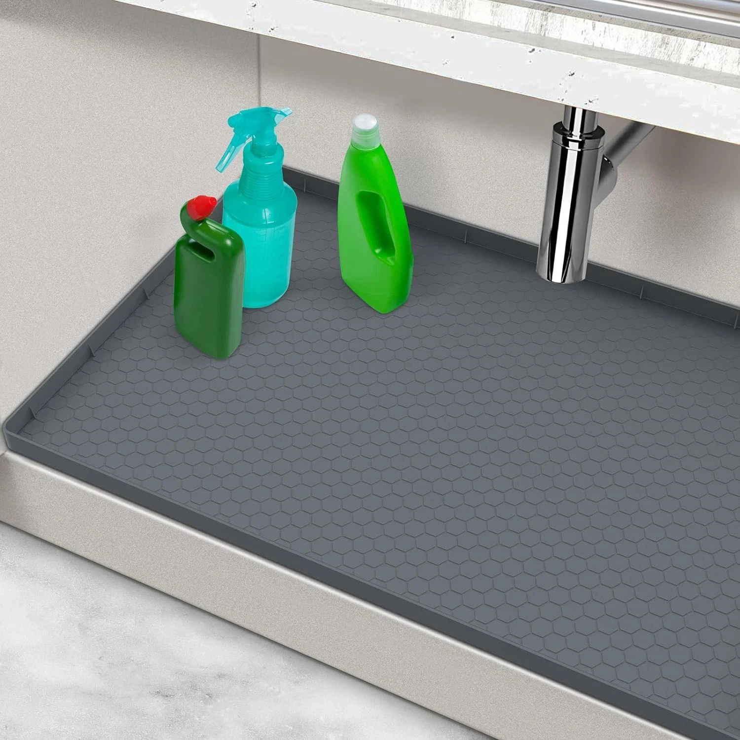 Under Sink Mats for Kitchen Waterproof 31" x 22", Silicone Under Kitchen Sink Ma