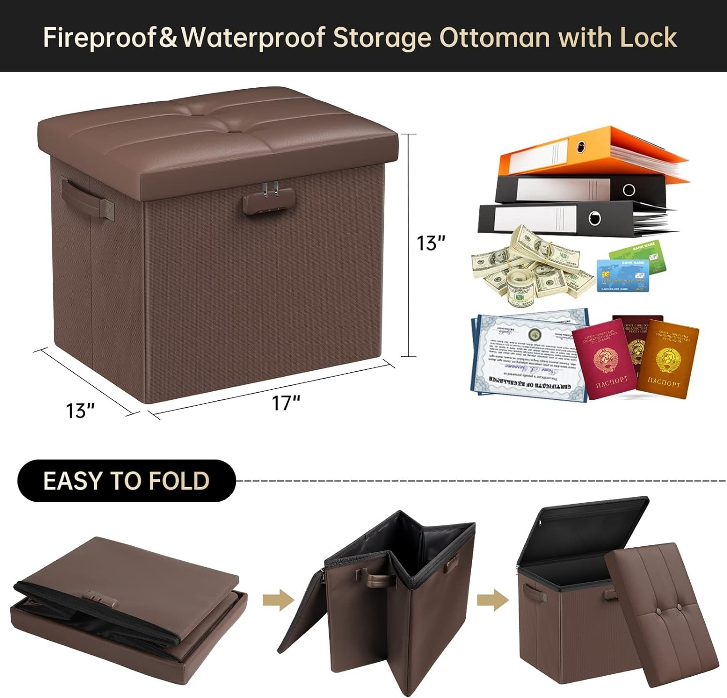 Multipurpose Fireproof Storage Stool, Lockable and Water-Resistant - 47L