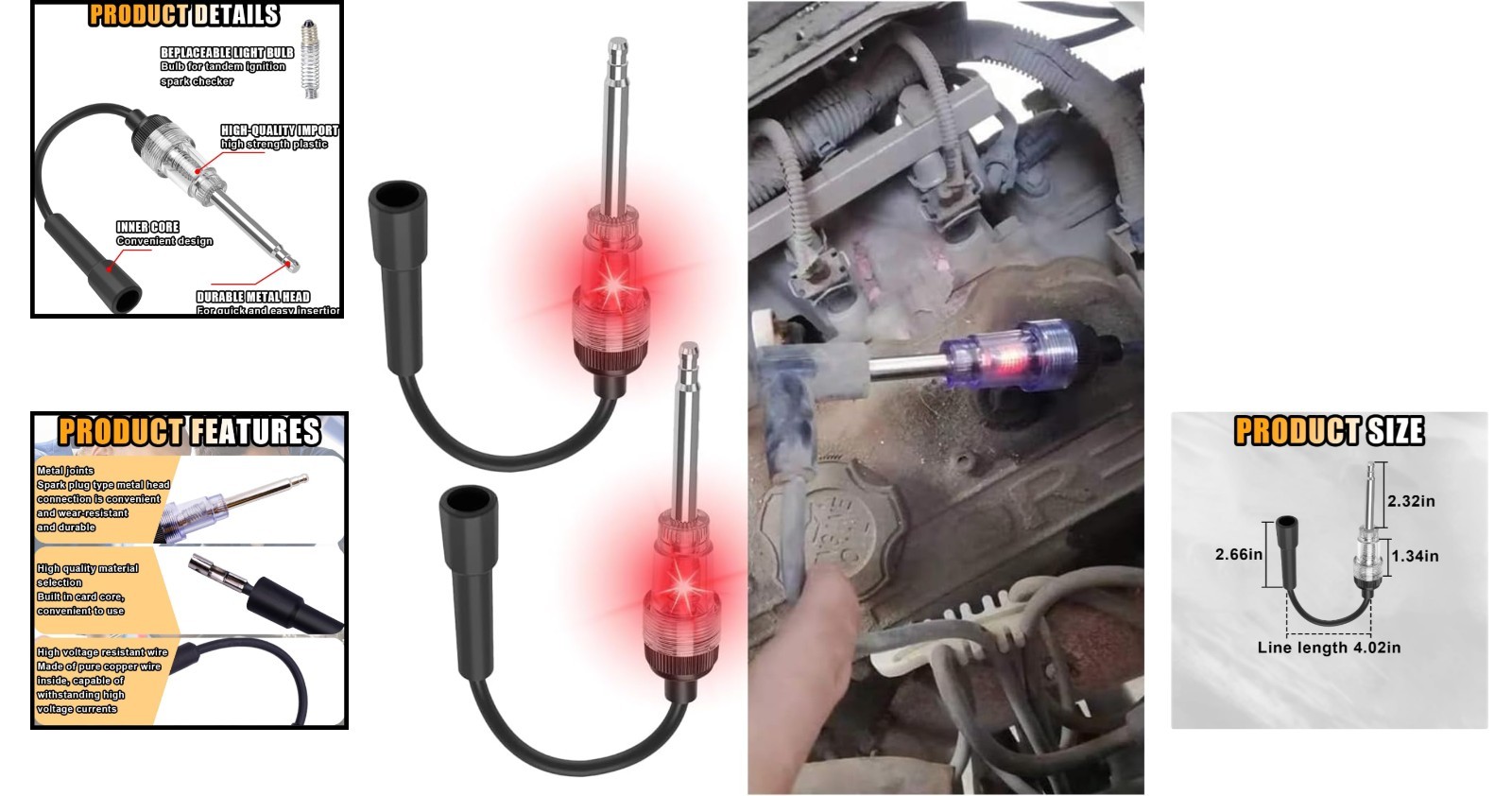 2 PCS Inline Spark Plug Tester - Battery Powered Ignition Coil Diagnostic Tool