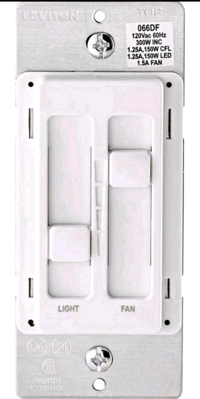 Leviton 66DF-10W Decora SureSlide Fan/LED Dimmer Switch (White)