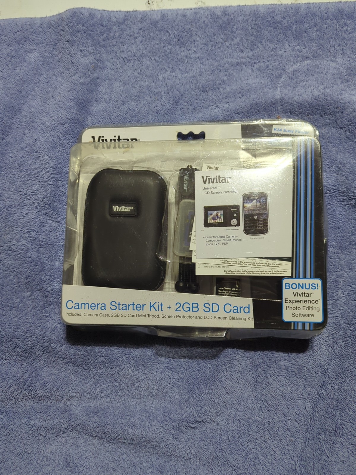 New Vivitar Camera Starter Kit 6 Piece Camera Case 2 GB SD Card, mini tripod NIP