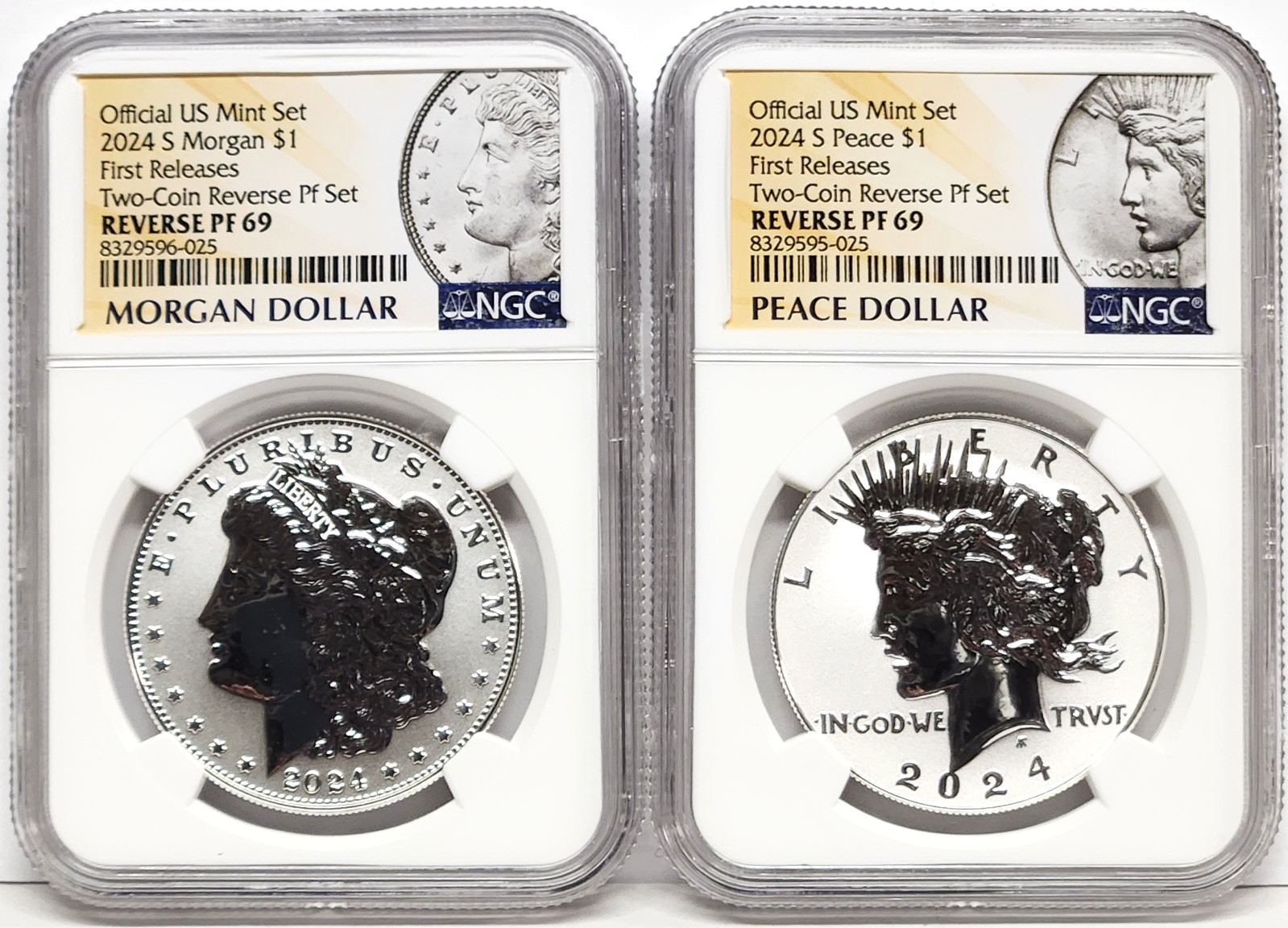 2 coin 2024 morgan peace reverse proof silver dollar set ngc rp69 fr mp