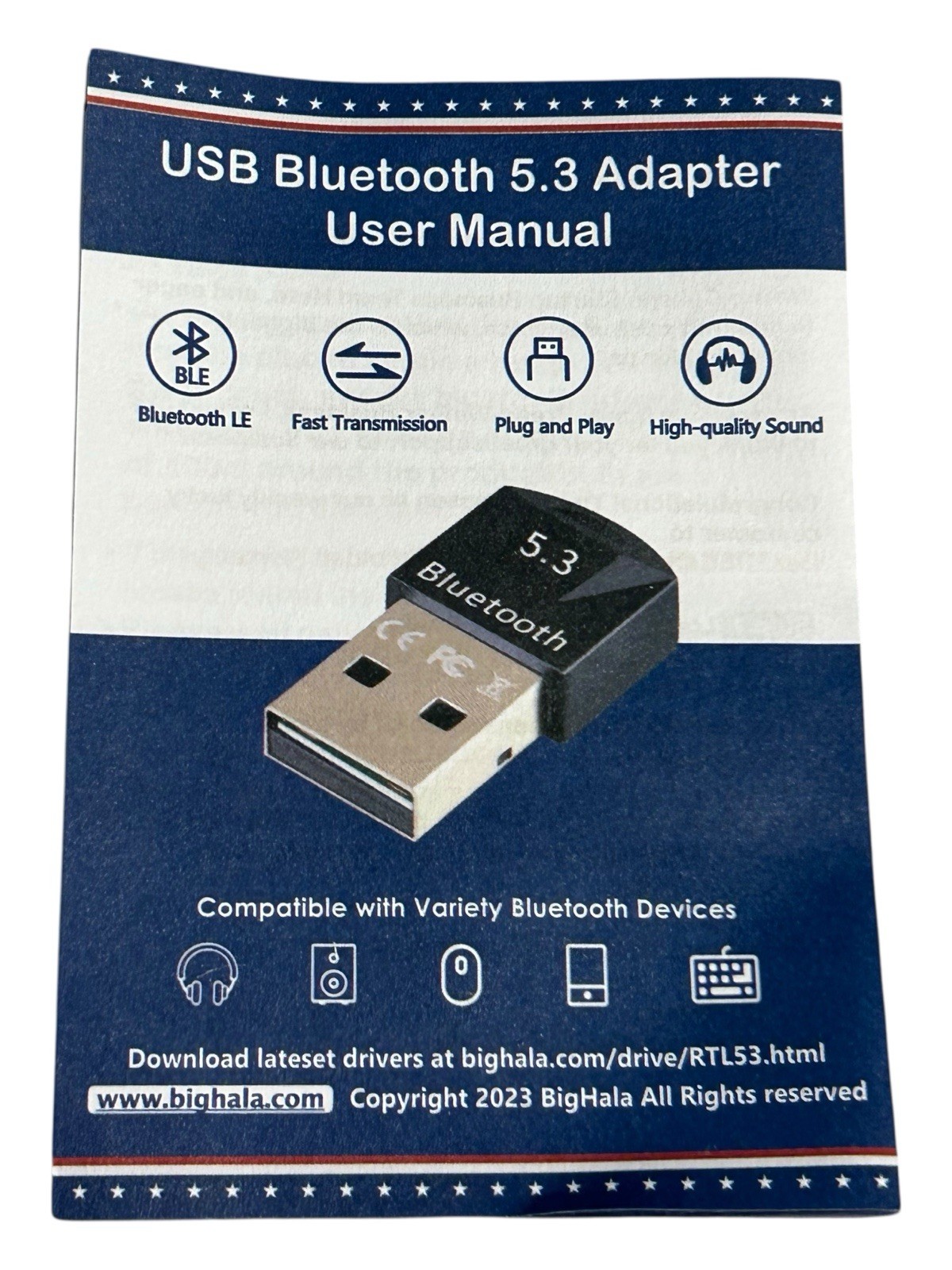 Wireless PC Adapter, USB 2.0 Bluetooth 5.3 Plug-N-Play, Makes Your PC Compatible