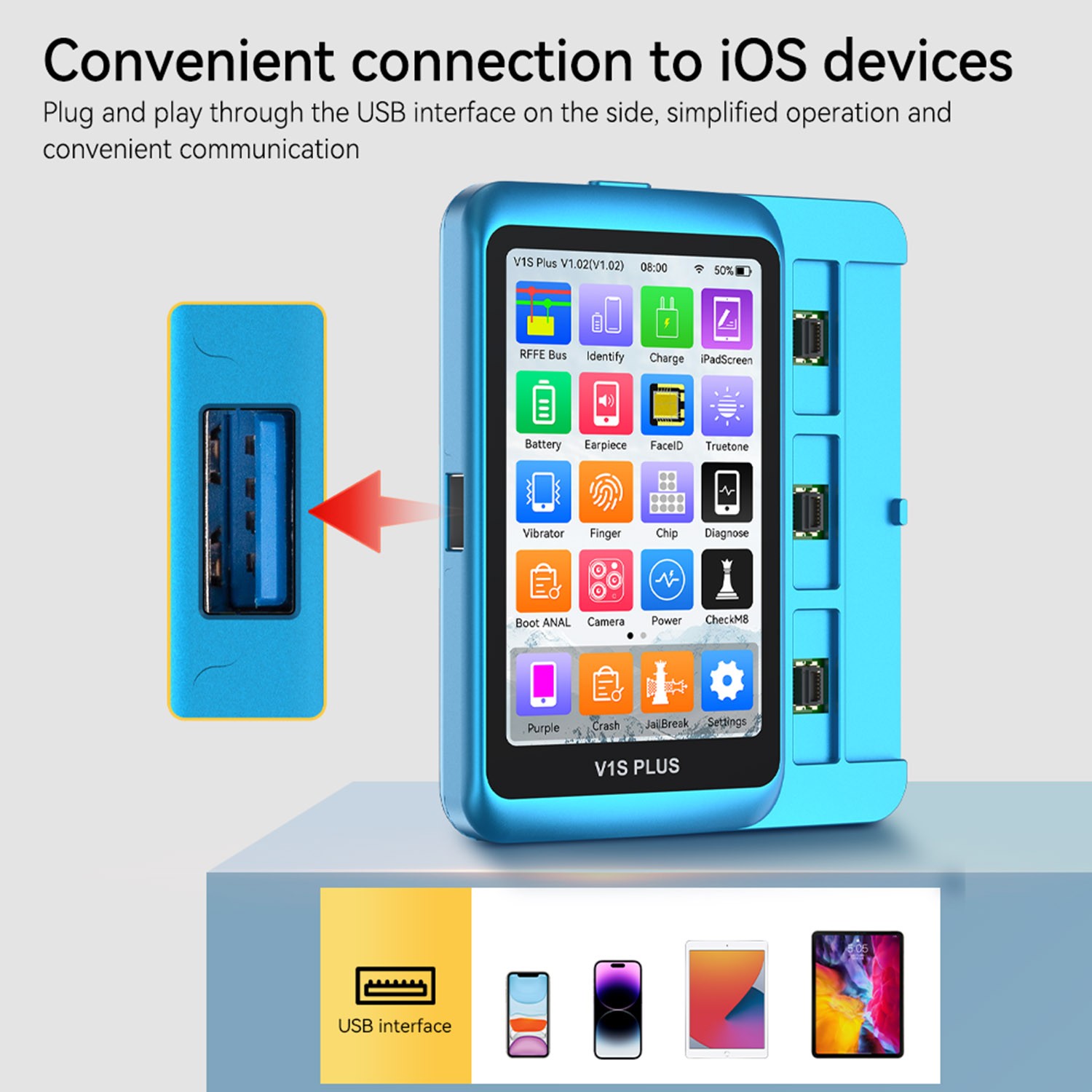 JCID-V1S Plus Smart Programmer with Battery R&W Adaptor for iPhone 8-15 Pro Max