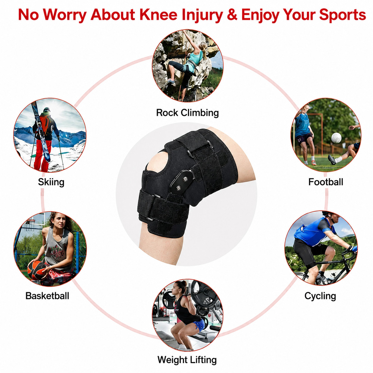 Knee Brace Compression Sleeve Hinged Joint Support Open Patella Stabilizer Wrap