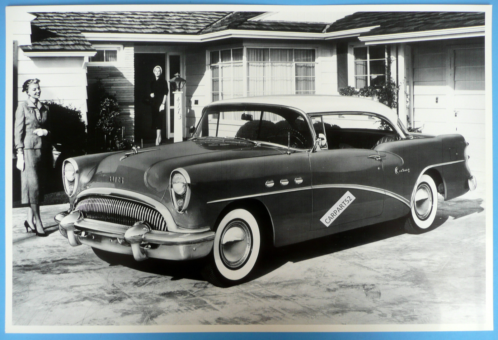 12 By 18" Black & White Picture 1954 Buick Century 2 Door Hardtop