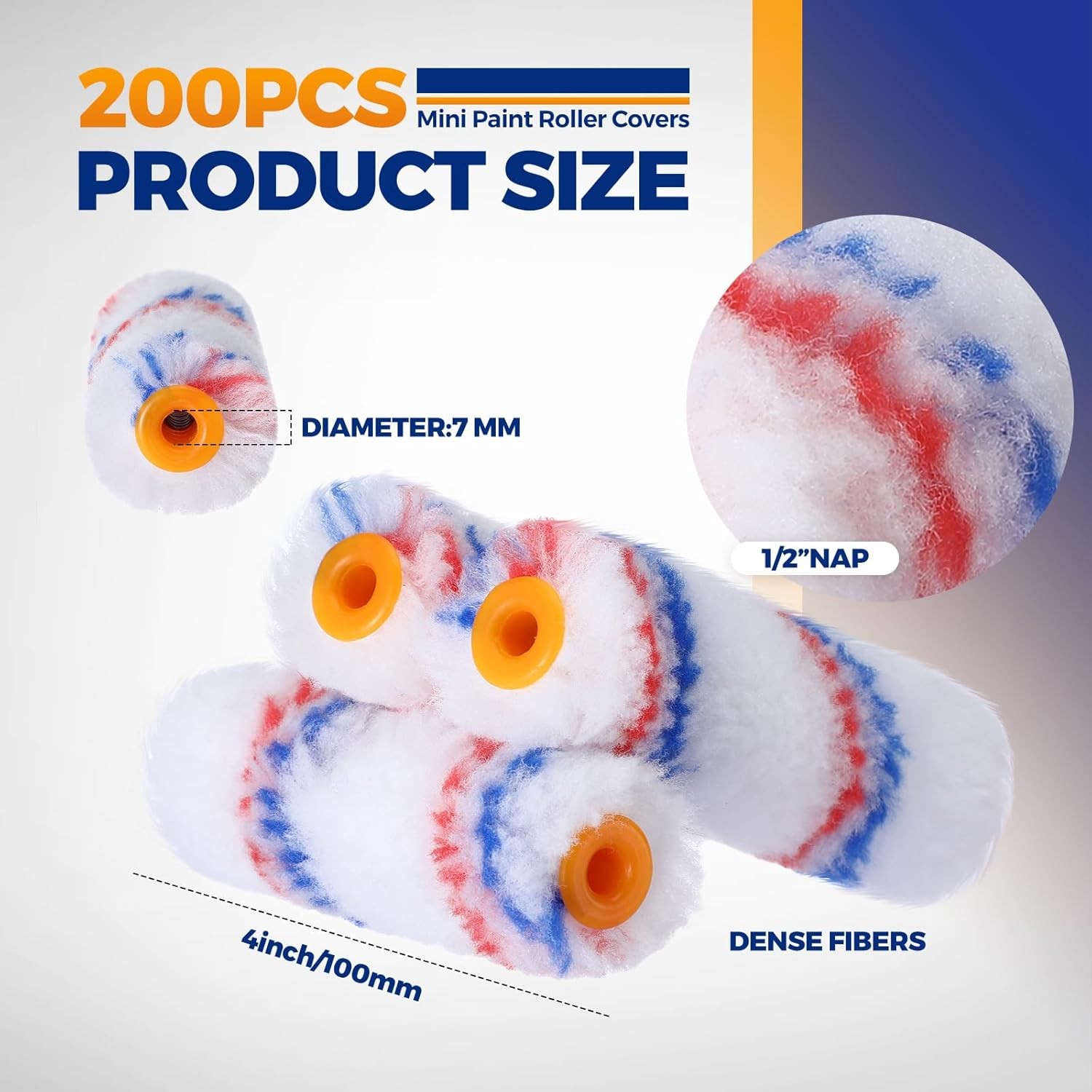 Leumoi 500 Pcs 4 Inch Paint Roller Mini Rollers Covers 1/2" Nap Red Blue