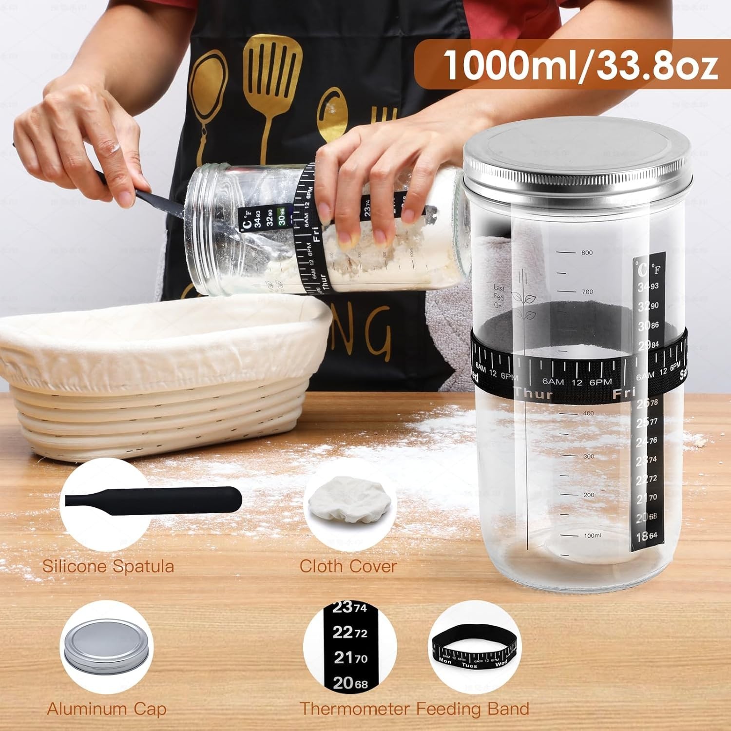 Artisan Sourdough Bread Baking Supplies: 2 Banneton Baskets & Starter Kit