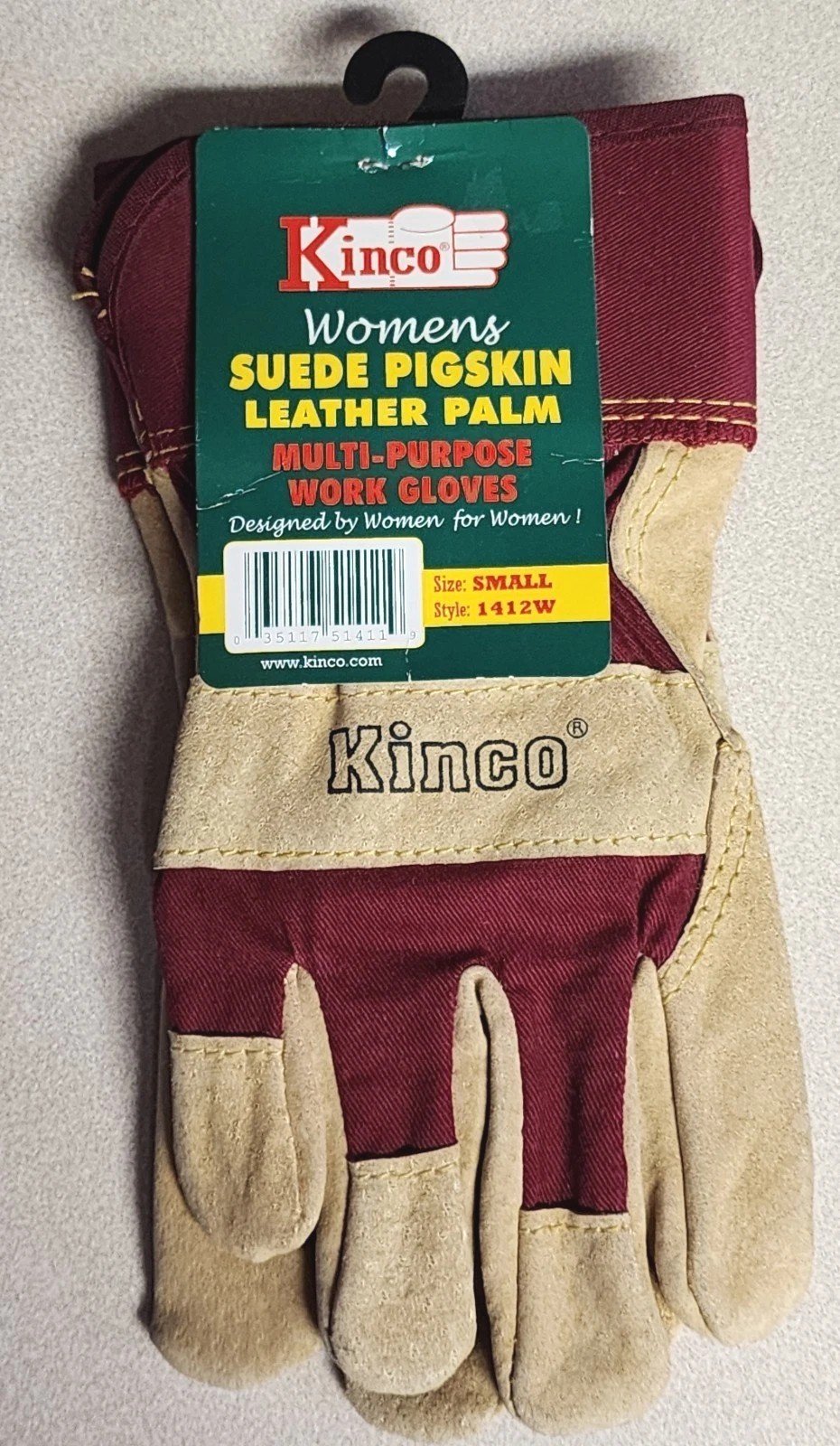 Kinco Womens Work Gloves Suede Pigskin Leather Palm Small 1412W NWT SAFETY CUFF