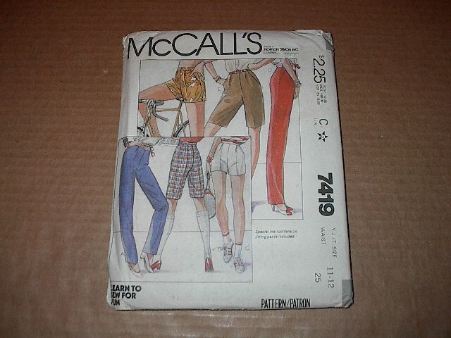 McCall's Pattern 7419 Junior/Teen Pants / Shorts in Six Retro Styles 11~12 Uncut