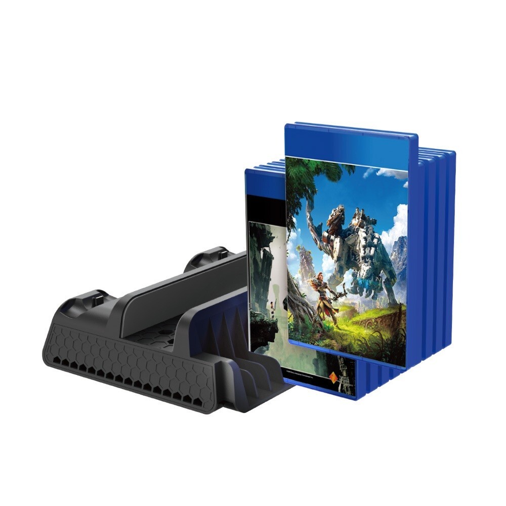 PS4/Slim/Pro Dual Controller Charger with Vertical Cooling Stand, Game Storage