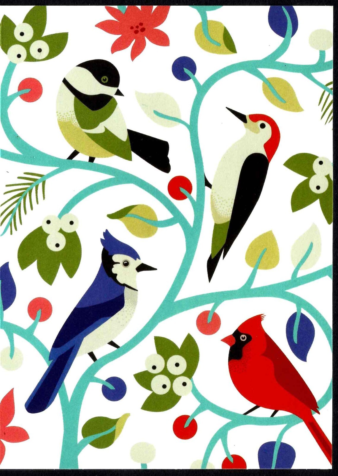 BIRDS IN WINTER, BEAUTIFUL OFFICIAL USPS NOTE CARD, CARDINAL, BLUE JAY