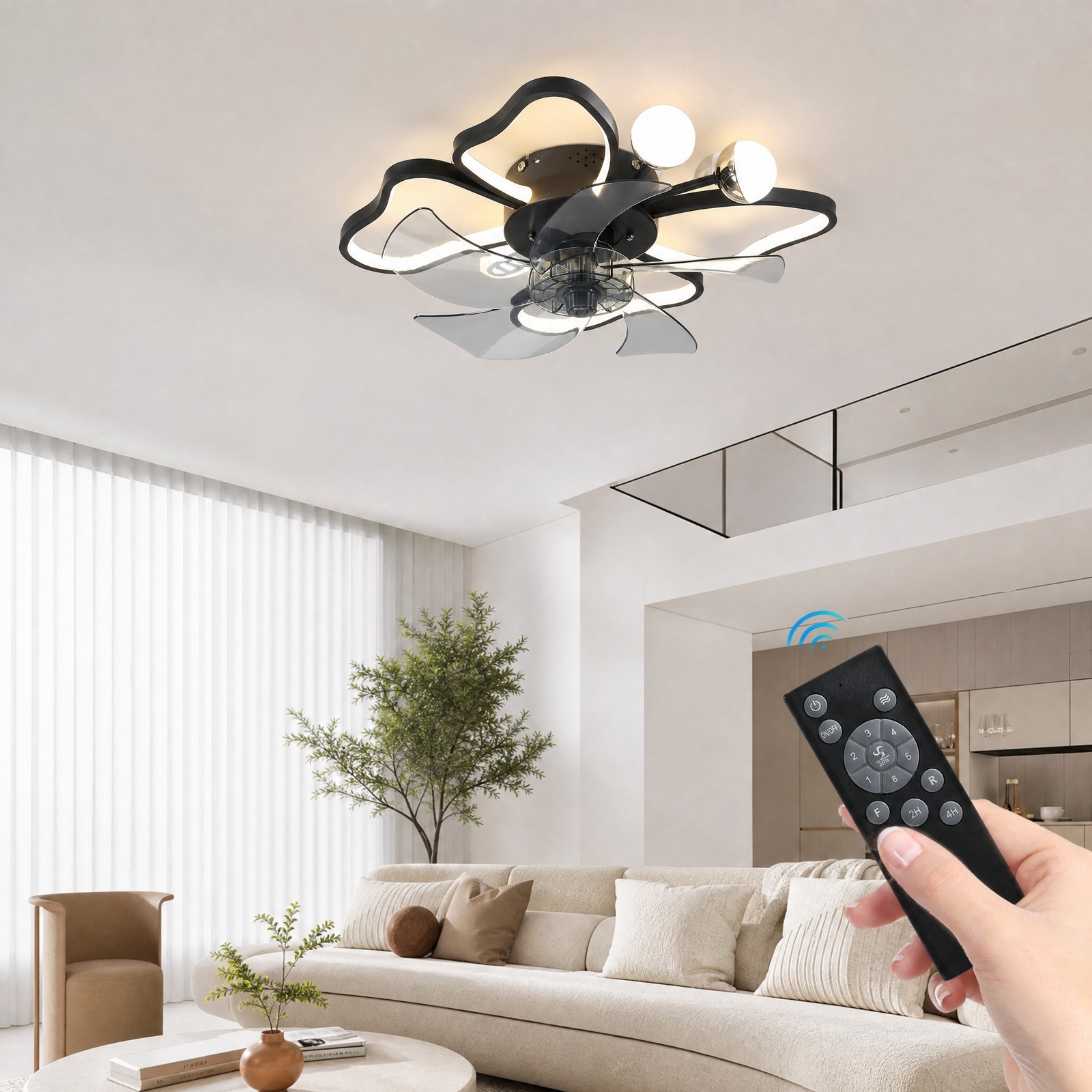20 inch Remote APP Control Butterfly Modern Ceiling Fan with Light Flush Mount