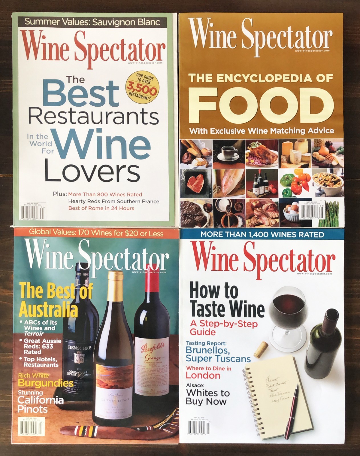2005  Wine Spectator Magazine - Lot of 4 (Aug 31, Sep 30, Oct 15, Oct 31)