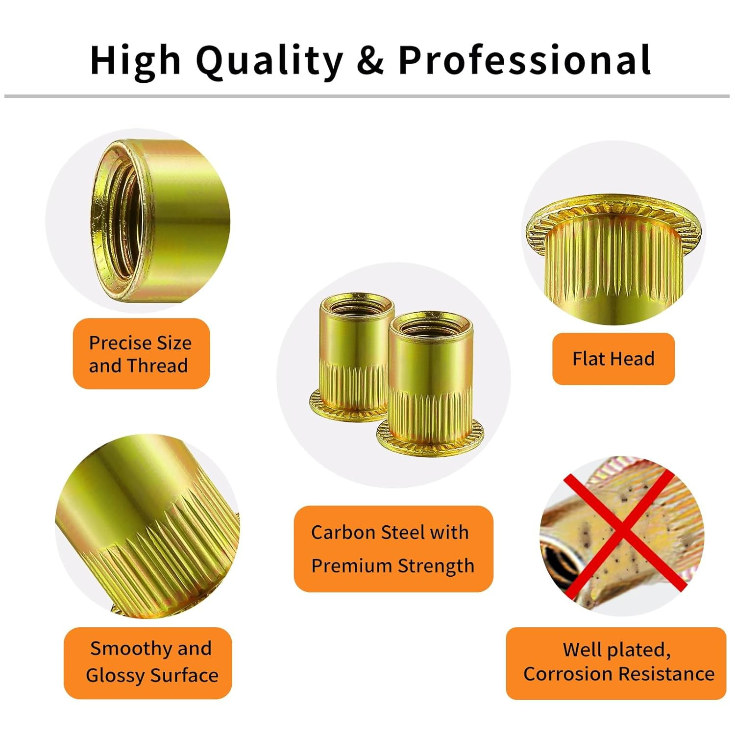 1/4 Rivet Nut, 100 Pcs Carbon Steel Rivet Nuts, 1/4-20 Threaded Insert Rivnut