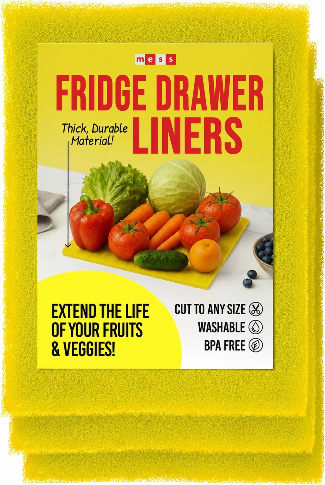 2X The Life of Your Produce - Refrigerator Drawer Liners & Bin Mats - Anti-Br...