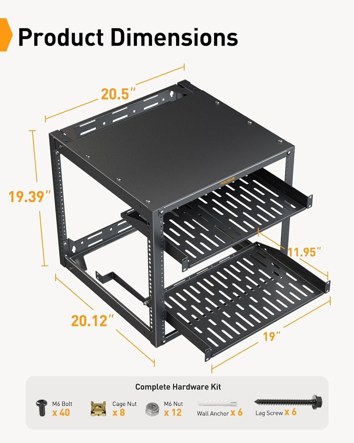 Perlegear 10U Open Frame Server Rack 19" Wall Mount AV NetworkEnclosure #2572EY2