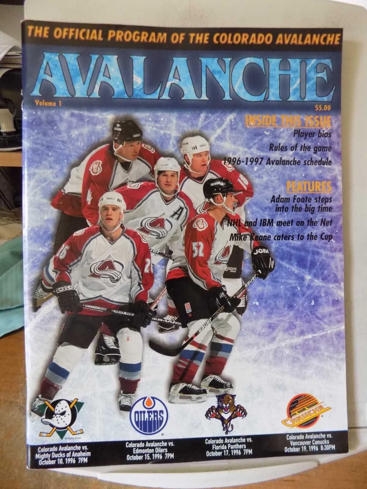 Colorado Avalanche 1996 Program Foote Yelle Ricci Deadmarsh Krupp