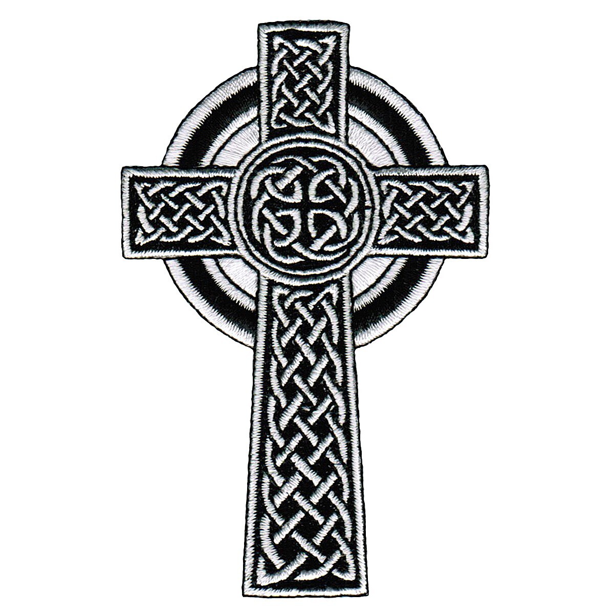 CELTIC CROSS PATCH - WHITE embroidered iron-on IRISH CHRISTIAN RELIGIOUS EMBLEM