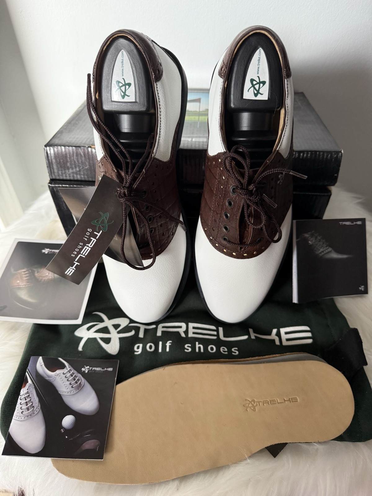 Trelhe Golf Shoes – Men’s Size 8.5 – Brown & White – NEW with Tags