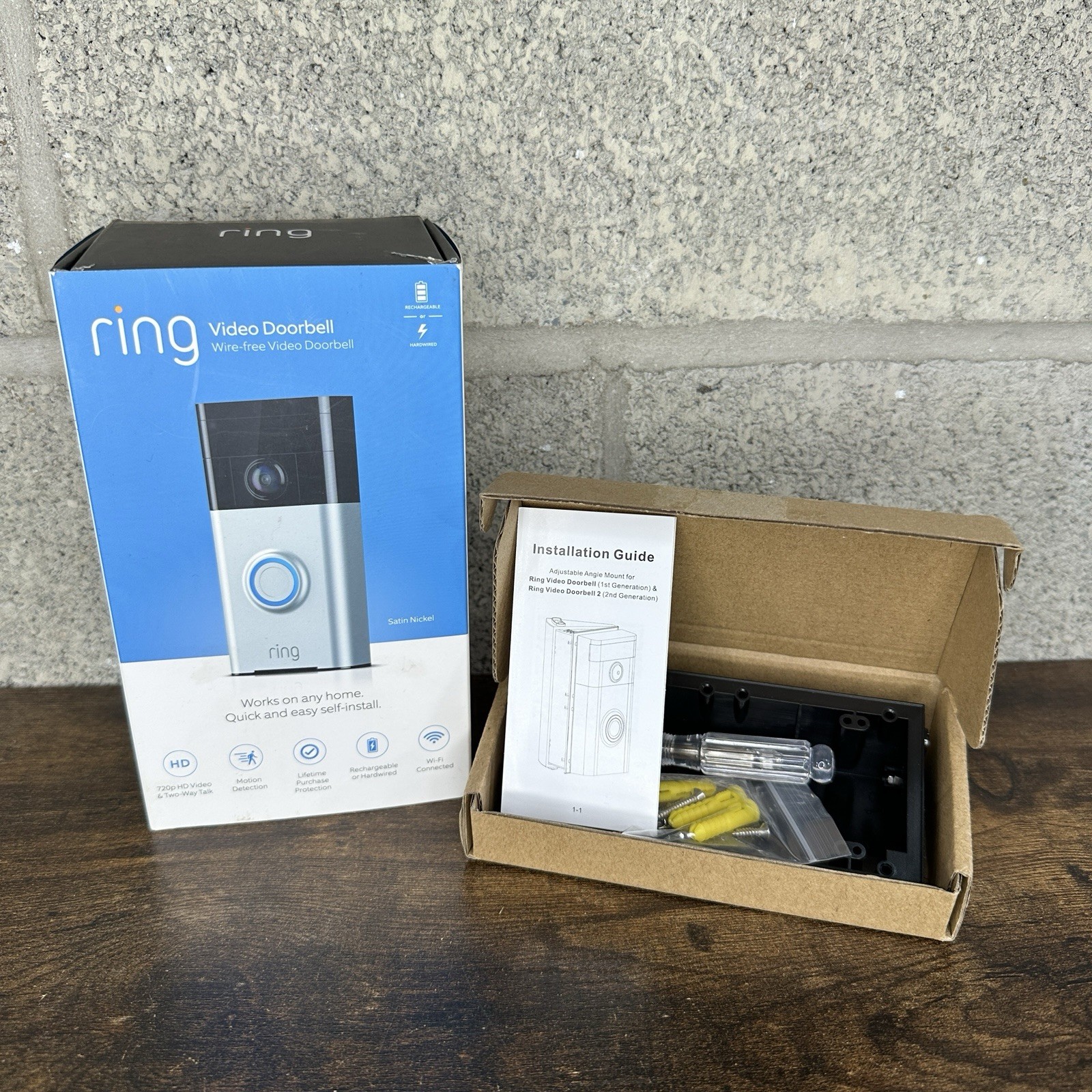 Ring Video Doorbell – 1st Gen (Satin Nickel) | 720p HD, Wi-Fi, Motion