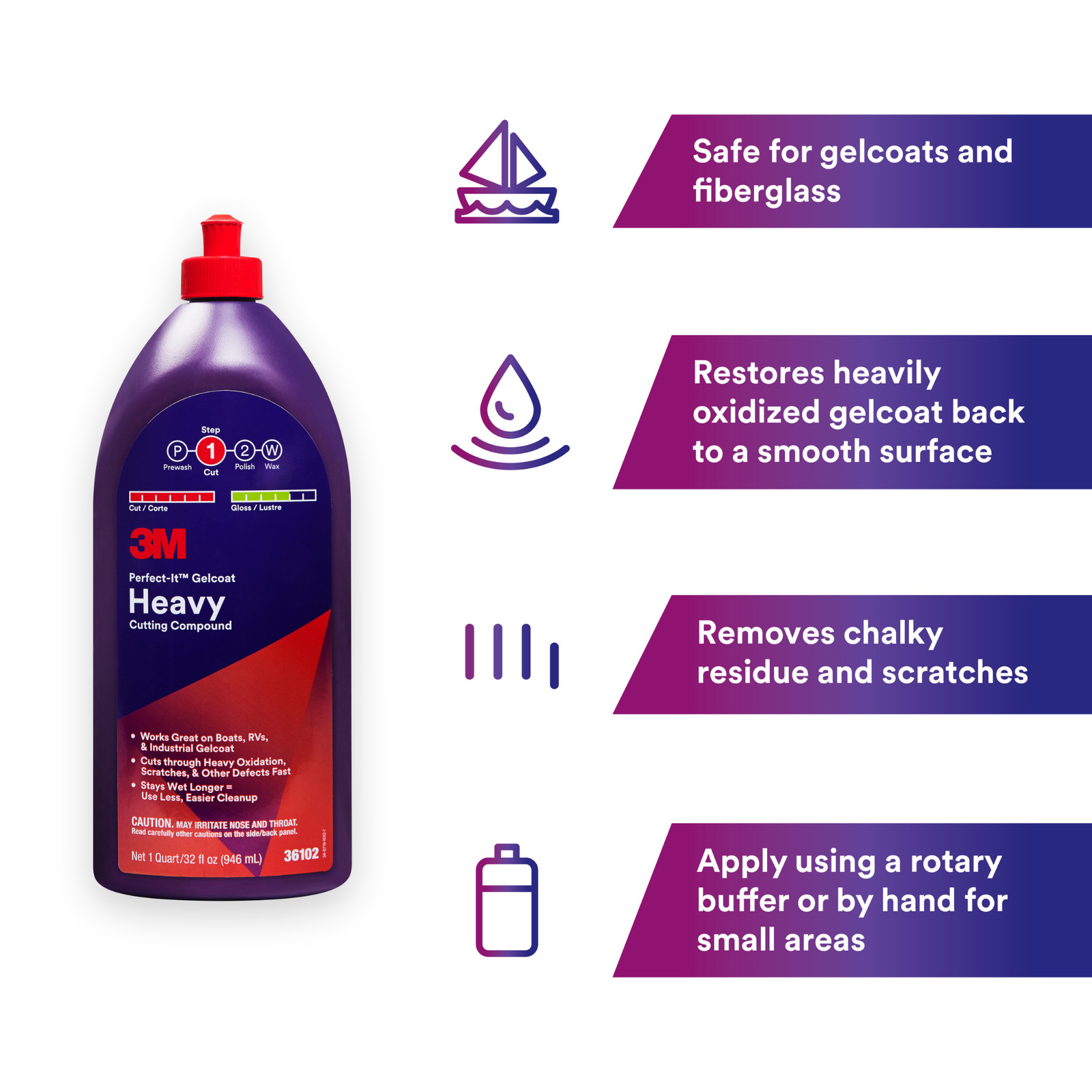 3M Perfect-It Gelcoat Heavy Cutting Compound: 1 quart (White)