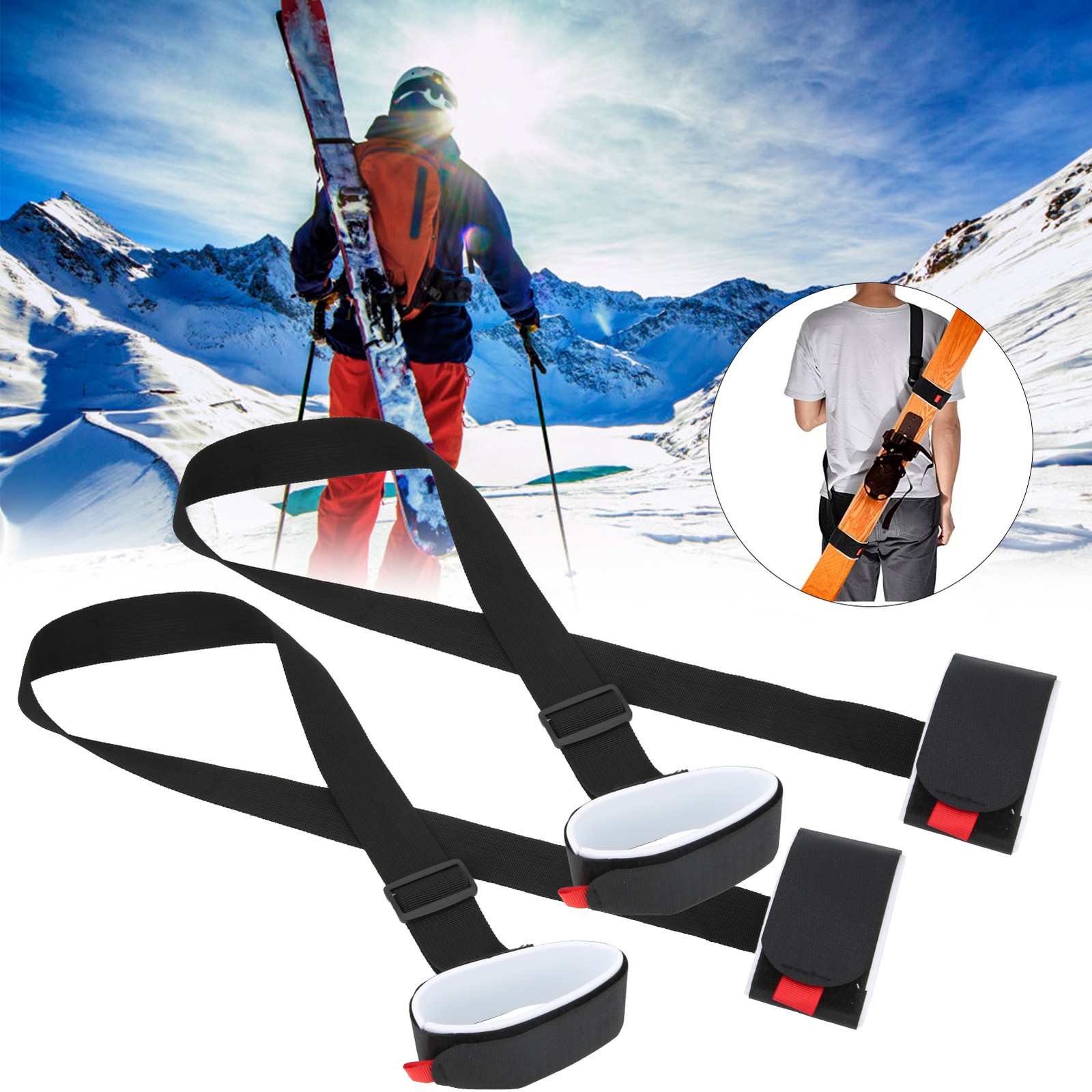 2Pcs Snowboard Shoulder Strap Double Skis Adjustable Belt AFCZ