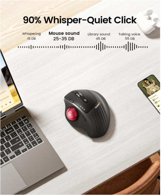 ProtoArc EM01 NL Ergonomic Bluetooth WIFI Trackball Mouse Rollerball Thumb (Red)