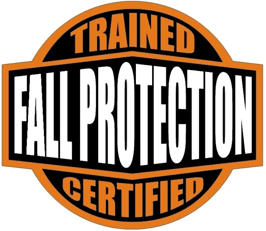FALL PROTECTION TRAINED STICKER ORANGE AND BLACK HARD HAT STICKER