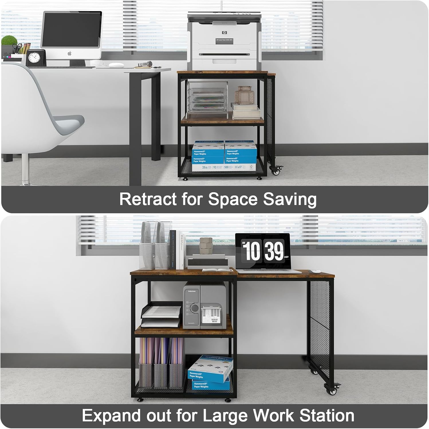24''X20''X29'' Large Printer Stand with Storage Shelves,Extendable Home Craft Ta