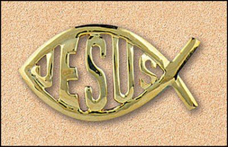 PLC Ichthys Fish Jesus Christ Savior Gold Tone Religious Lapel Pin, 1 3/4 Inch