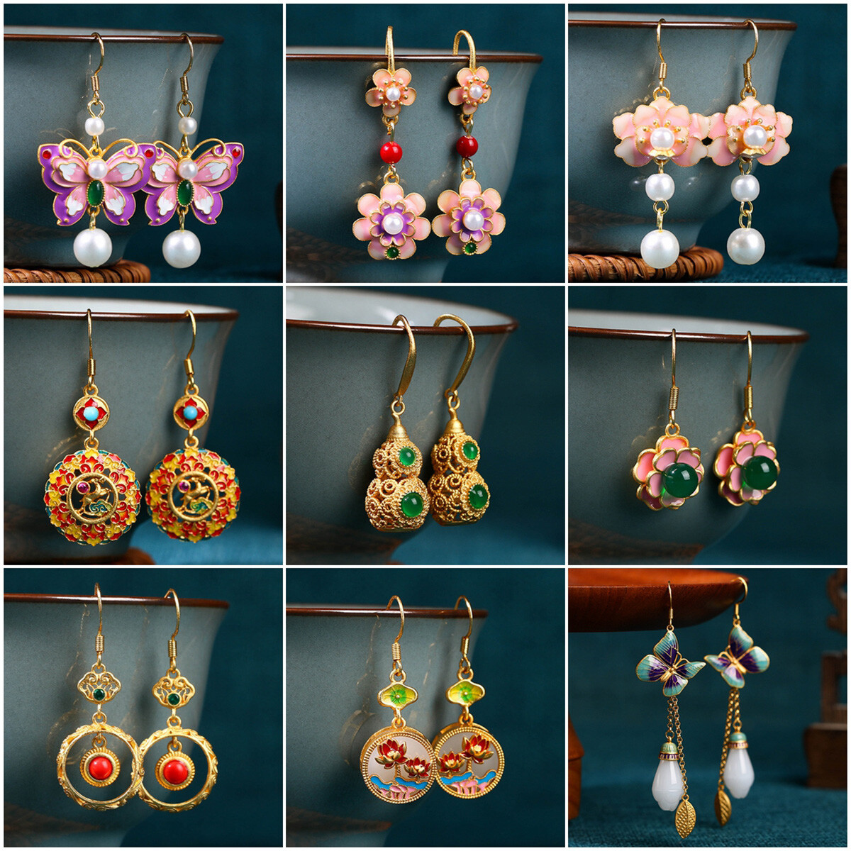 Ethnic Butterfly Flower Enamel Exquisite Chinese Vintage Tassels Hook Earrings
