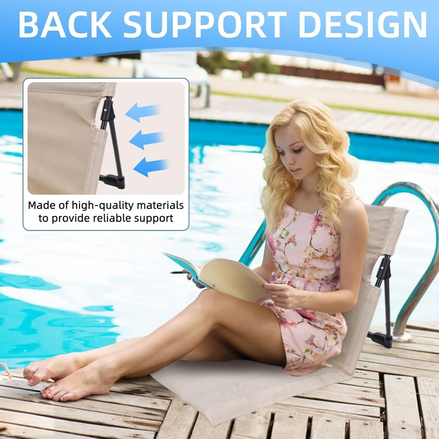 2 Pack Foldable Pool Chairs Portable Beach Lounge Chairs with Carry Bag
