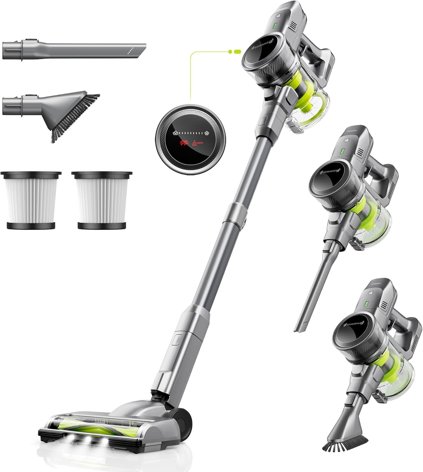 Cordless Vacuum Cleaner 250W, 26000Pa Stick Vacuum Cleaner, LED Display Screen,