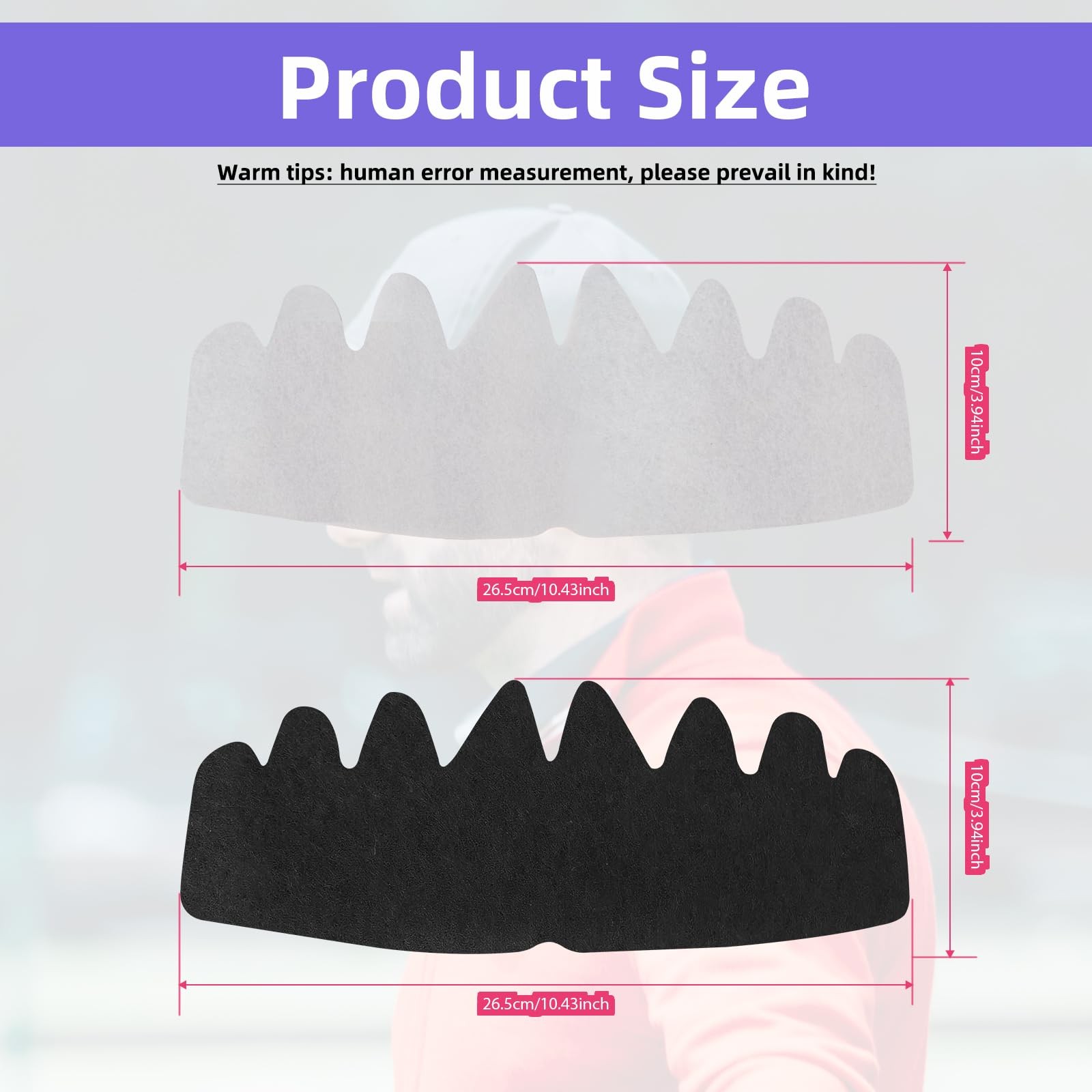 30Pcs Hat Sweat Liner Inserts Shapers for Baseball One Size, Black, White