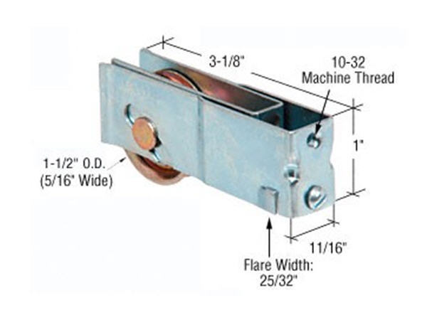 CRL 1-1/2" Steel Ball Bearing Sliding Glass Door Roller With 11/16" Wide Housing
