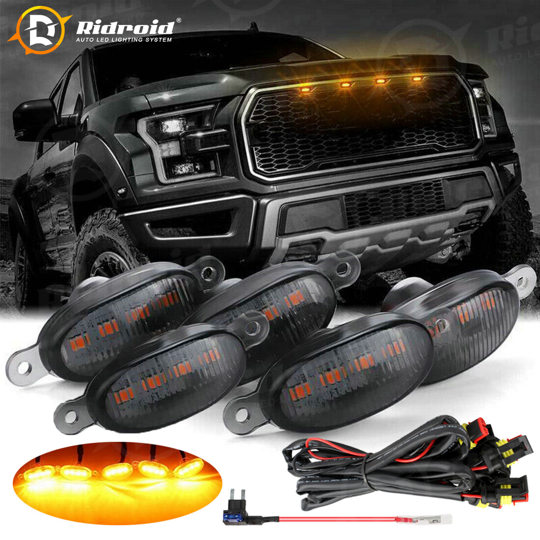 5pcs Front Grille LED Lights Raptor Style Grill Trim For Toyota Tundra 2008-2022