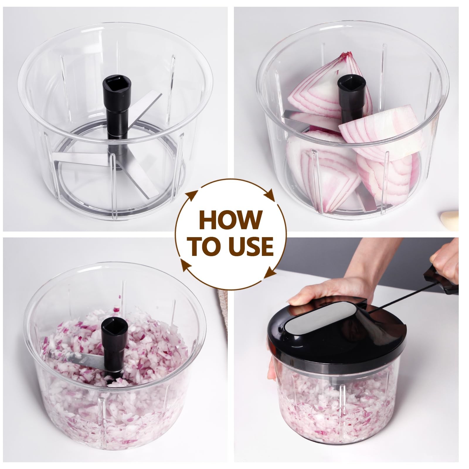 Manual Food Processor Large Vegetable Chopper, 1000ML Pull String Chopper Gar...