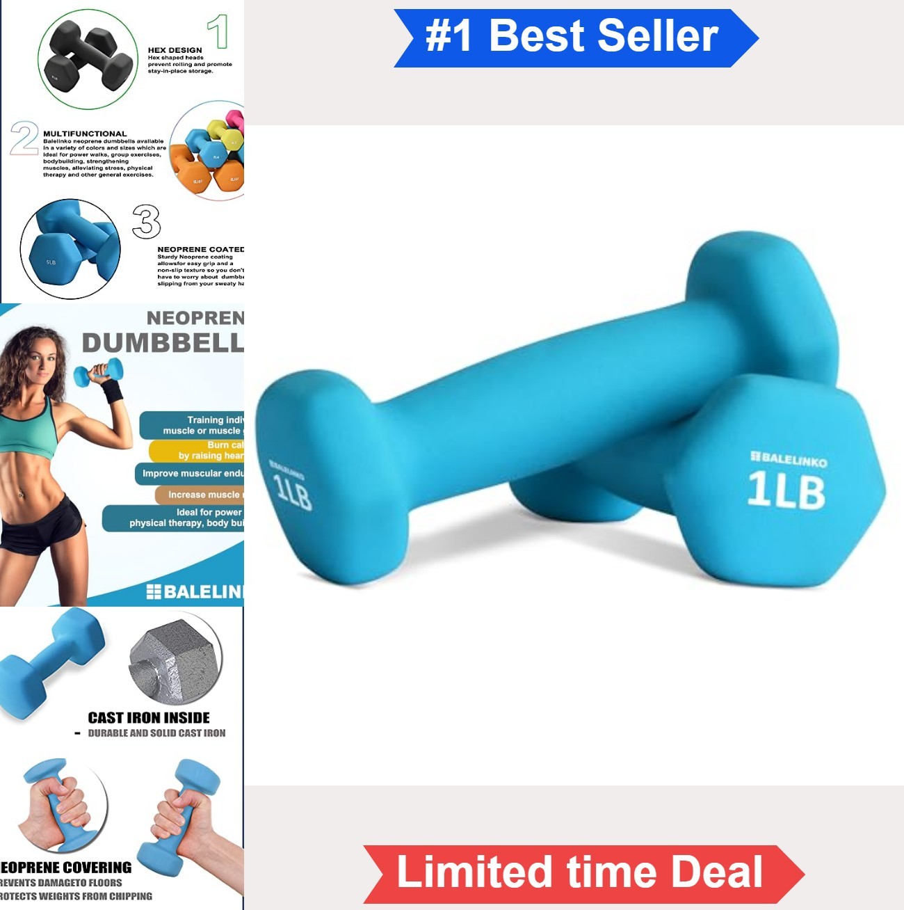Neoprene Dumbbells 1 lb Each Hexagonal Non Slip Grip Yoga Pilates Weight Set 2